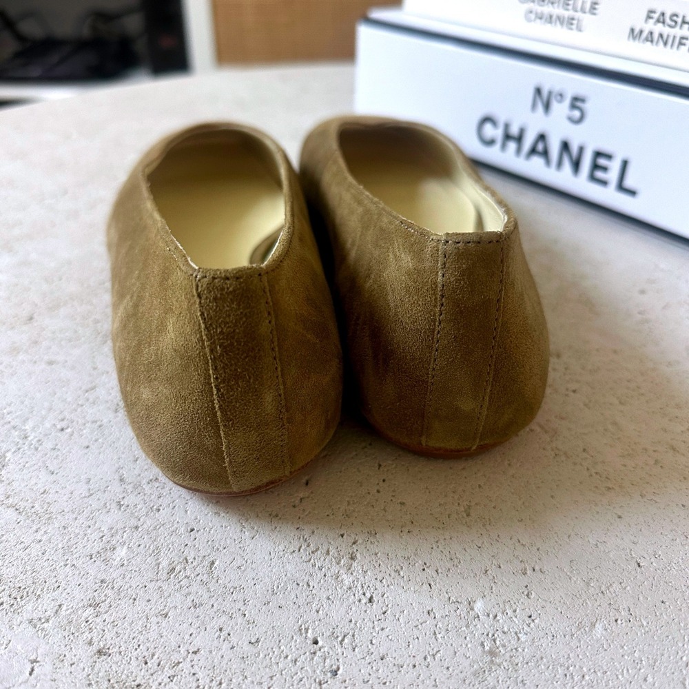NEW Reformation Prudence Ballet Flats Olive Green Suede Square Toe Slip On 9 - Picture 6 of 7
